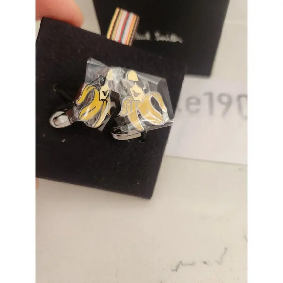 NIB Paul Smith Metal CUFFLINKS Banana with Sunglasses - Picture 4 of 10